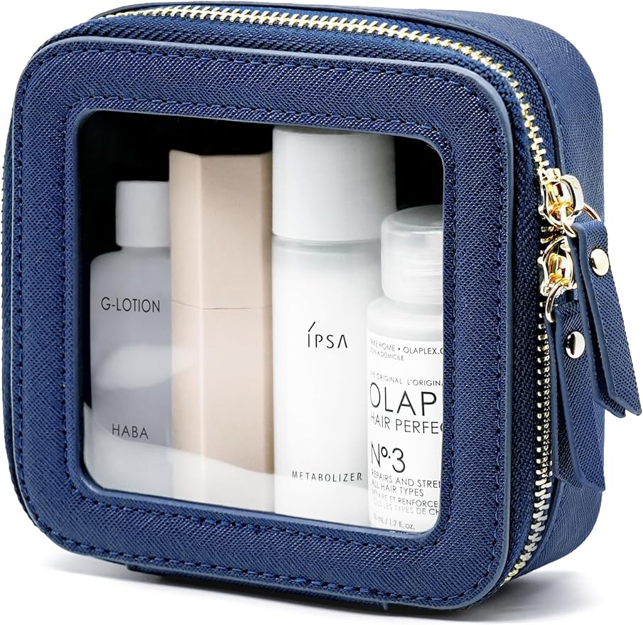 Clear Makeup Bag with Zipper Small Travel Cosmetic Case Navy Blue Mini Pouch for Purse Accessories Car Storgae Essentials Bag Purse Pouch Organizer Compact Small Clear Toiletry Bag for Traveling by POPVIBE