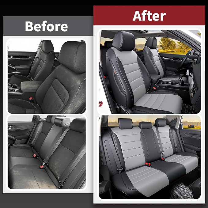 HKZ Custom Fit Civic Seat Cover Full Set for Honda Civic 4 Door Sedan-Only (Sport 2022 2023 2024) & (LX 2022-2026),5-Seats Full Set,Leather Seat Protector(Grey) - Image 6