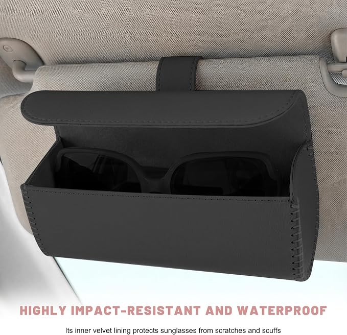 Sunglasses Holder for Car Visor, Auto Sunshade Eyeglasses Storage Case with Hidden Magnetic Closure, PU Leather Sunglass Protective Box for Most Vehicles Sun Visors (Black) - Image 5