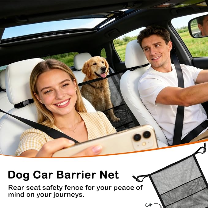 Dog Car Barrier Net Divider with 2 Large Storage Pockets | Easy to Install, Universal for Car, SUV, Truck - Image 8