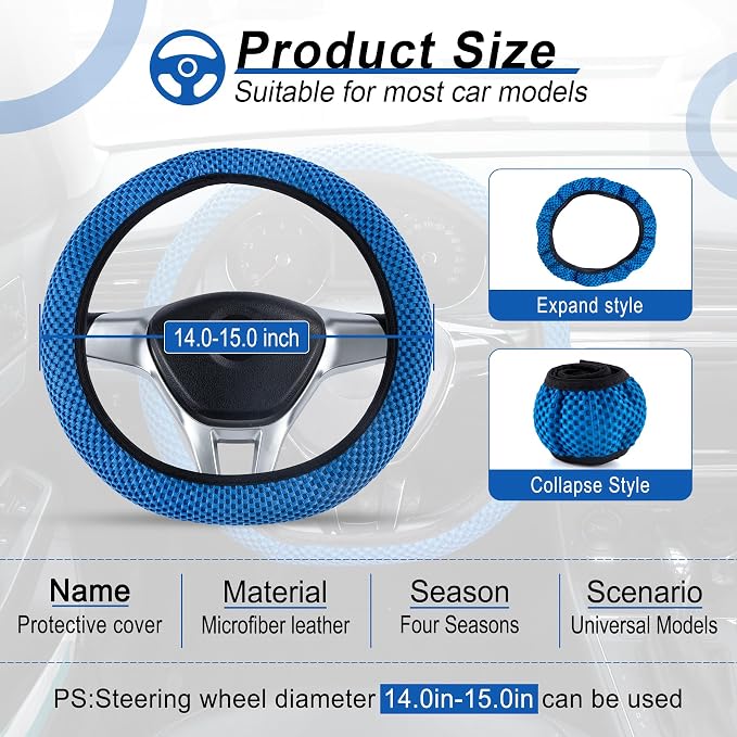 Alpmosn Elastic Stretch Steering Wheel Cover, Universal Interior Accessories Steering Wheel Cover for Women & Men, Breathable Microfiber Ice Silk, Anti-Slip, Odorless, Easy Carry(Blue) - Image 2