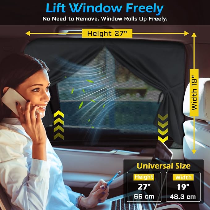 Car Window Shades, 2 Packs Magnetic car Sun Shade for Baby, Double Layers Magnetic Design for Full Covers/Half Shade Options, Window Curtains for Heat/UV Protection Sun Block Covers - Image 5
