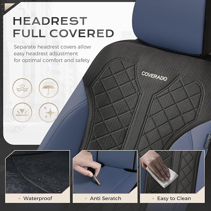 Coverado Seat Covers Front Seats, Leather Automotive Seat Covers 2-Pack, Mesh Breathable Auto Seat Protectors, Driver Seat Covers Universal Fit for SUV, Truck, Vans, Sedan - Image 7
