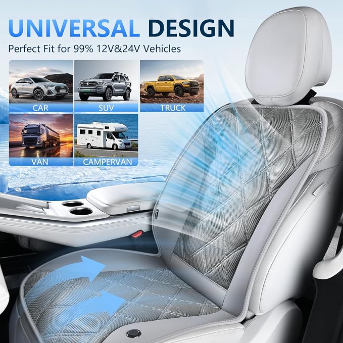 Cooling Car Seat Cushion Ventilated Car Seat Cover with 3-Speed Adjustable Universal Fit for 12V/24V Car SUV Truck Van for Summer, Gray - Image 9