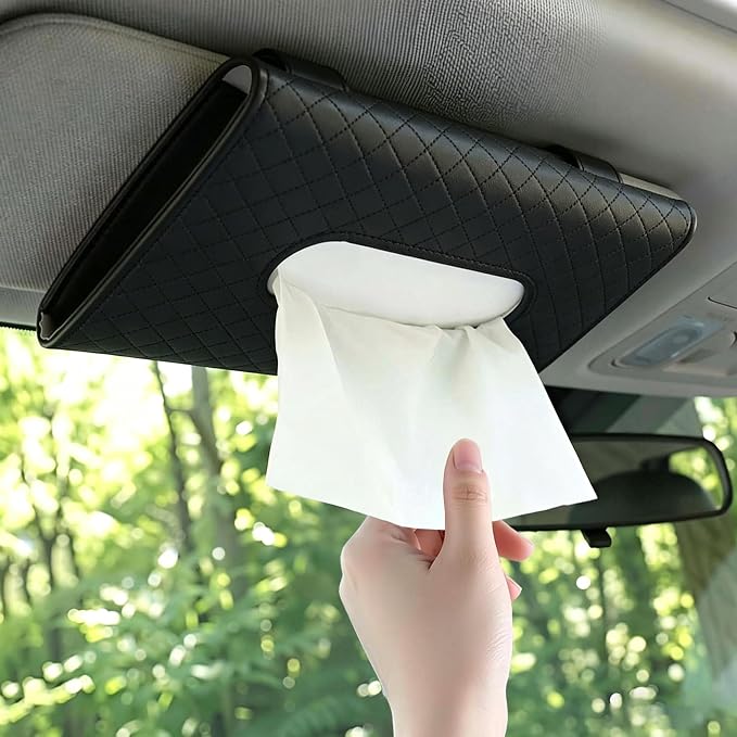 Car Tissue Holder, Universal Auto Napkin Case | Car Sun Visor Napkin Box, Premium PU Leather, Mask Holder for Vehicle, with Tissue Refill, Interior Accessories, Black by Unknown