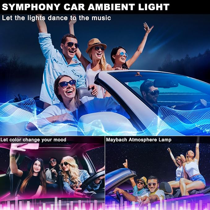 Acrylic Interior Car LED Strip Light with Wireless APP, Car Accessories 6 in 1 with 175 inches 593 LEDs Fiber Optic Ambient Lighting Kits, RGB Dynamic Music Sync Neon LED Strip Light for Car - Image 7