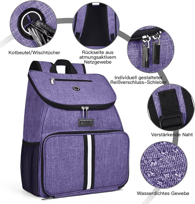 BAGLHER丨Dog Travel Bag, Airline Approved Pet Supplies Backpack, Dog Travel Backpack Accessories Set with 2 Silicone Collapsible Bowls and 2 Food Baskets. Purple - Image 5