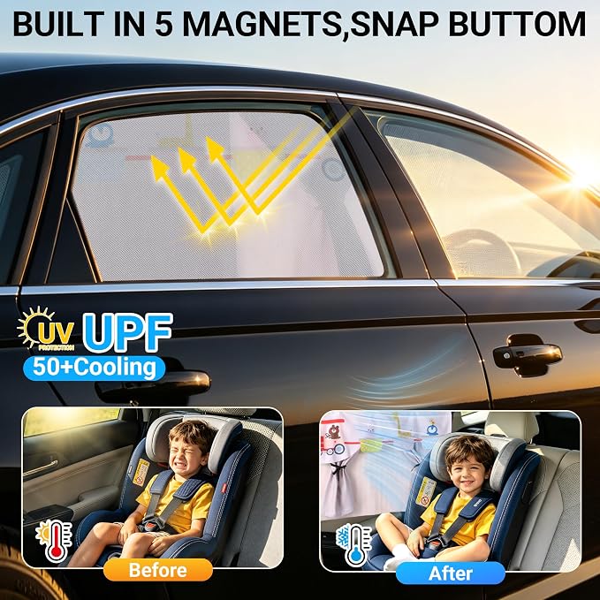 Magnetic Car Window Shades for Baby 1 Pack Cartoon Sun Shade for Side Window Double Layer UV Protection No Suction Cups Required Car Curtains for Toddlers, Fits Most SUVs & Sedans (Pink) - Image 2