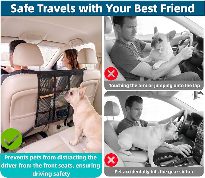 Universal Dog Car Barrier for SUV, Truck & Sedan, Double-Layer Car Net | Breathable Car Divider for Dogs with Mesh Organizer, Helps Reduce Driving Distractions, Quick and Easy Installation - Image 2