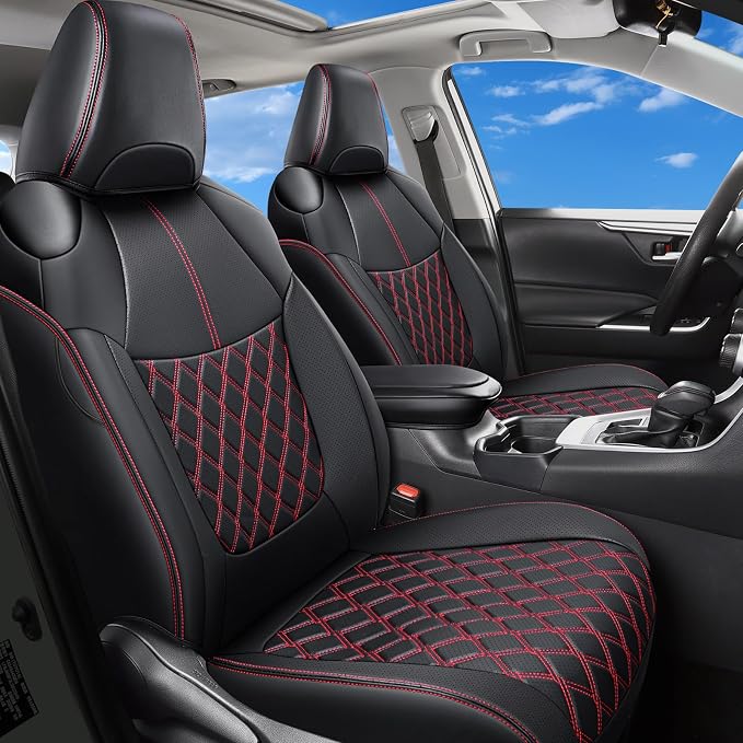 Huidasource Custom Fit RAV4 Seat Covers Full Coverage, Waterproof Leather Seat Cushion Fit for 2019-2024 Toyota Rav4 XLE LE XLE Premium Limited(Not for Hybrid/Adventure/TRD Off-Road/Prime, Black&Red) by Huidasource