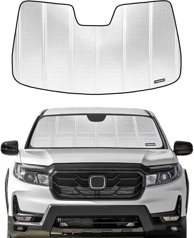 Pigenius Windshield Sun Shade for Honda Passport 2019-2025, Pilot 2016-2022, Ridgeline 2017-2025 with Honda Sensing Camera. Reflective Aluminum Film Front Window Sunshade - BLAZBLOCK by Pigenius
