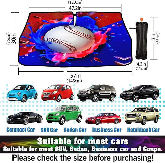 Socira Baseball Car Windshield Sunshade Umbrella Foldable Visor Umbrella | Sun Shade Cover Sunshade Front Window Cover Car Accessories Blocks Uv Rays (57" X 30") - Image 3
