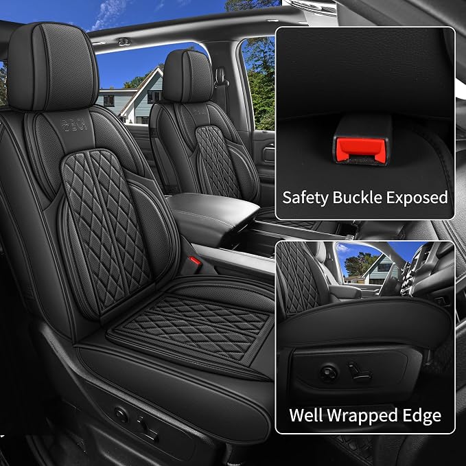 Car Seat Cover Custom Fit for Ford F150 2009-2026 Faux Leather Seat Cover Set Compatible with Regular Cab Super Cab Super Crew Pickup Truck Cushions (Black, Front Seat) - Image 3