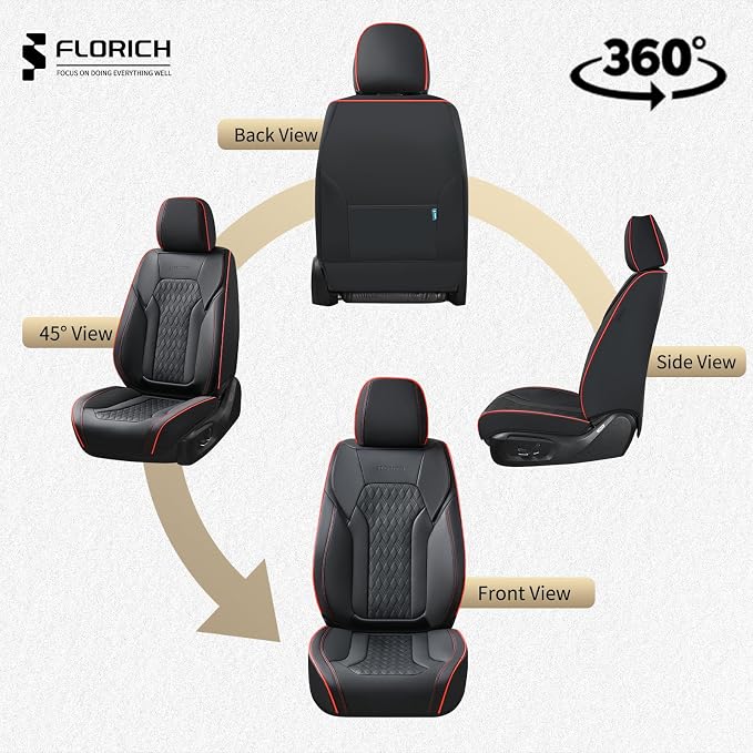 Seat Covers, Car Seat Covers Full Set, Luxury Nappa Leather Seat Covers, Breathable and Waterproof Car Seat Protector 5 Seat, Automotive Seat Covers Universal Fit for Most Cars-BlackRedline - Image 9