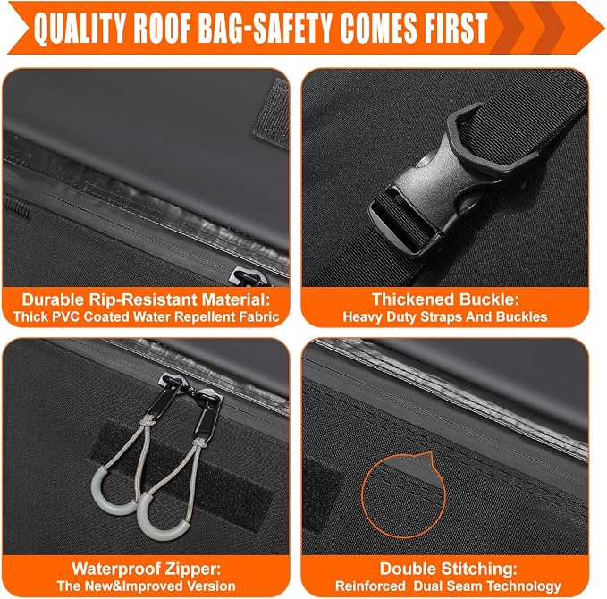 Sailnovo Rooftop Cargo Carrier roof Bag, 15 Cuft fit Cars with/Without Rack | Soft Waterproof Car Roof Bag,4 Tie-Down Straps, 4 Door Hooks,Foldable Car Top Carrier for Road Trip Camping Travel - Image 6