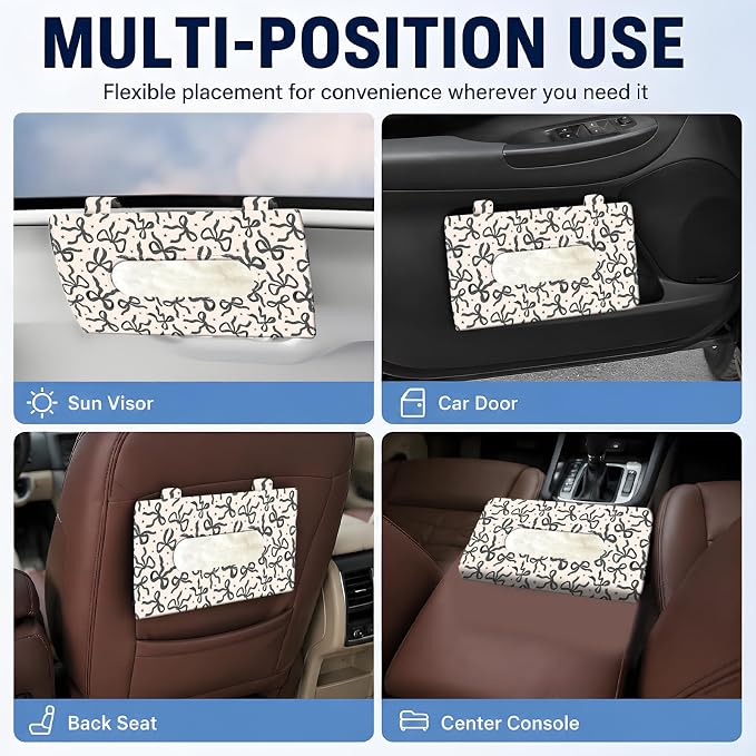 Car Tissue Holder, Cute Sun Visor Napkin Holder Backseat Tissue Case, PU Leather Tissue Box, Funny Car Accessories for Women Men Black White Bowties - Image 5