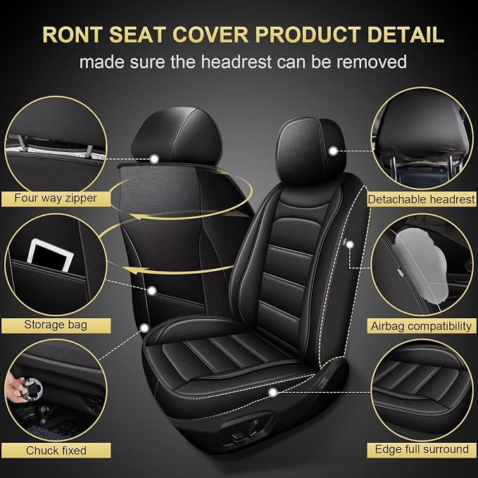 IKABEVEM Car Seat Covers Fit for ES 350/300h 2007-2025 2026: Luxury Leather Automotive Front Seat Covers, Car Seat Protector(2PCS Front, Black) - Image 2