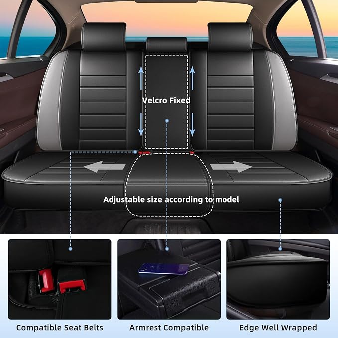 Car Seat Covers Fit for Toyota RAV4 2013-2025 2026 Full Set | Faux Leather Waterproof Automotive Seat Protectors,Compatible with Airbags,Easy to Install,5 Seats Grey - Image 2