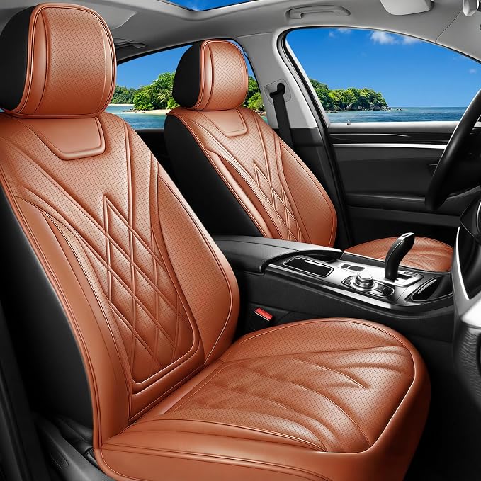 Car Seat Covers for GMC Acadia 2007-2026, Full Set, Brown | Luxury Full Coverage Leather Seat Protectors, Waterproof Breathable, Non-Slip, Easy to Install, Airbag Compatible, All-Season by Unknown
