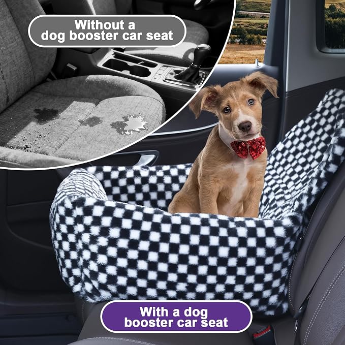 Dog Car Seat for Small Dogs,Medium Dog Car Bed with Detachable Washable Cover,Pet Puppy Booster Cars Seats with Safety Belt Up to 30 lbs(Grid Black) - Image 8