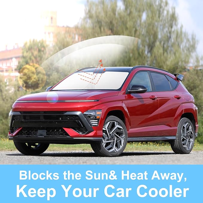 Front Windshield Sun Shade Foldable Window Sun Shade Visor Custom Fit for 2024-2026 Hyumdai Kona Block UV Rays Car Accessories Heat Sun Shield Keep Car Cooler - Image 7