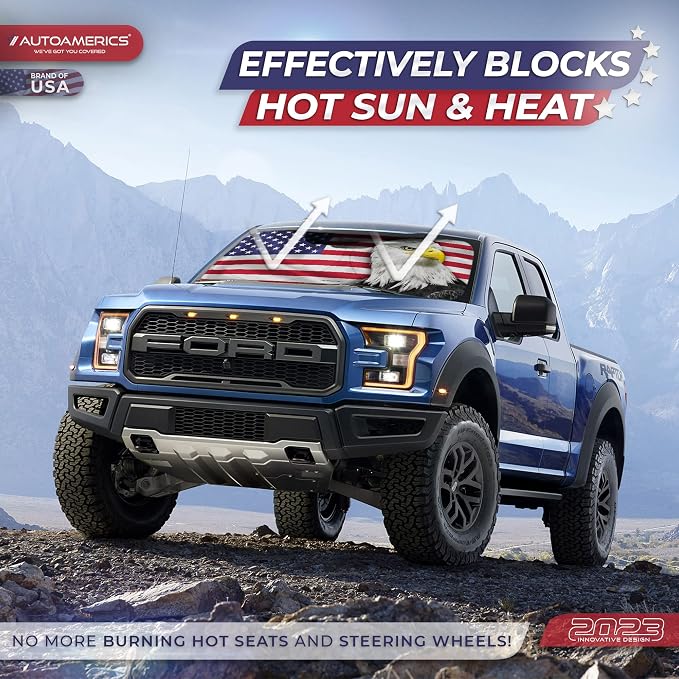 Autoamerics 1-Piece Windshield Sun Shade New American Eagle Flag USA Patriotic Design - Foldable Car Front Window Sunshade for Sedans SUV Truck - Blocks Max UV Rays and Keeps Your Vehicle Cool - Large - Image 3