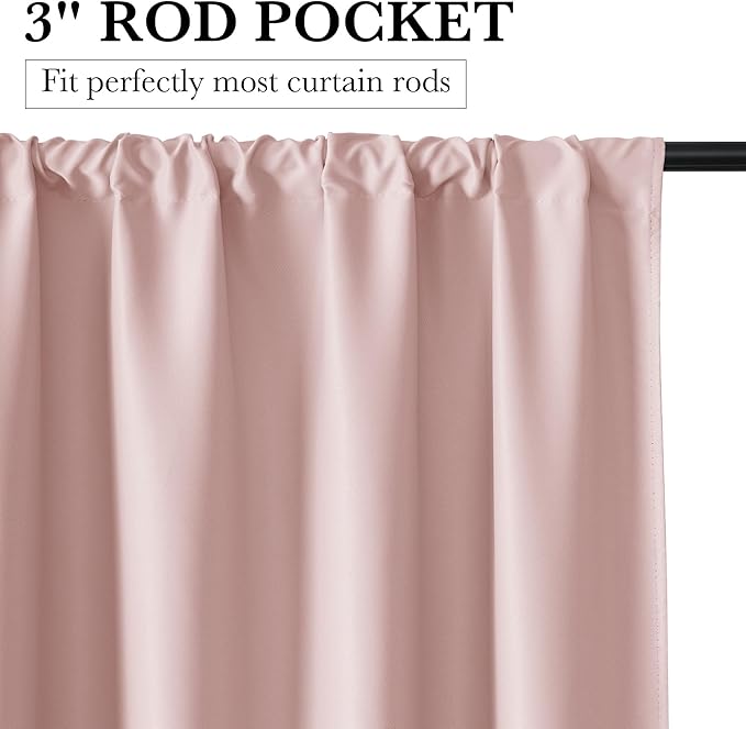 RYB HOME 100% Blackout Short Curtains for Small Window, Thermal Insulated | Total Room Darkening, Noise Reducing, Curtains for Kitchen Bathroom Basement, W42 x L48, Baby Pink, 2 Panels - Image 3