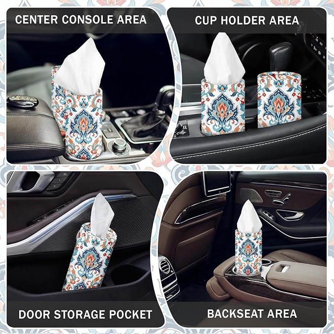 Arttown Car Tissue Holder for Cup Holder Facial Tissues 12 Pack Moroccan | Boho Bulk 3-Ply,Refillable Marble Print Cylinder Tissue Boxes,Fit Car Home Office School (600 Sheets Total,50 Sheets Each) - Image 4
