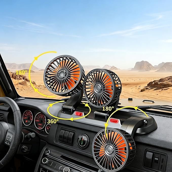 12V Adjustable 3-Head Car Cooling Fan, 360° Rotation Dashboard Fan with 2 Speeds, Portable Tree-Style Turbo Cooler for SUV/RV/Truck/Van/Diesel Engine, Powered by Cigarette Lighter - Image 3