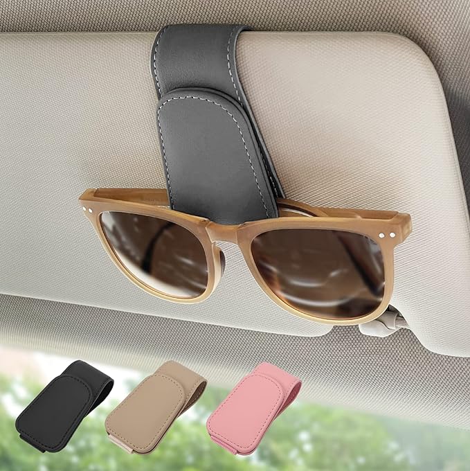 Magnetic Leather Car Sunglass Holder, Visor Sunglasses Holder Clip, 1 Pack | Suitable for Different Size Eyeglasses, Easy Opreation, Car Organziation Accessories - Image 2