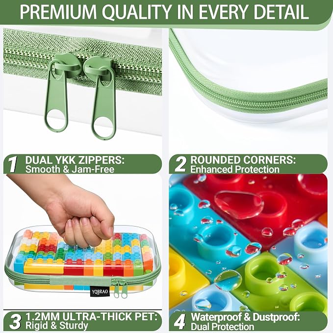 YQBRAO Clear Hard Shell Organizer Cases, 3-Pack, Green | Large, medium & small rigid PET organizers for home, travel, crafts and everyday organization - Image 5