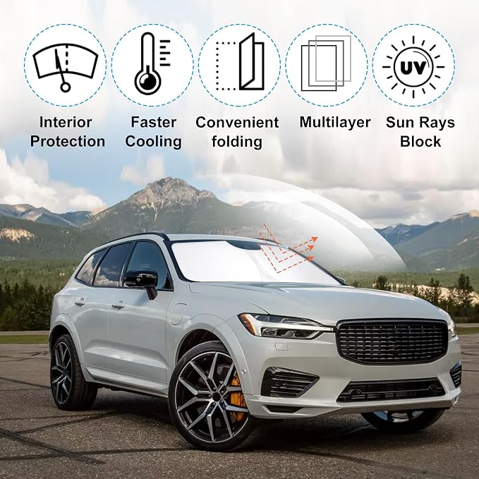 Windshield Sun Shade for 2018-2025 2026 Volvo XC60 Accessories | Full covered for windshield, Foldable & Durable, Block UV Rays, Reduce Heat, Easy to install, Keep Car Cooler - Image 2