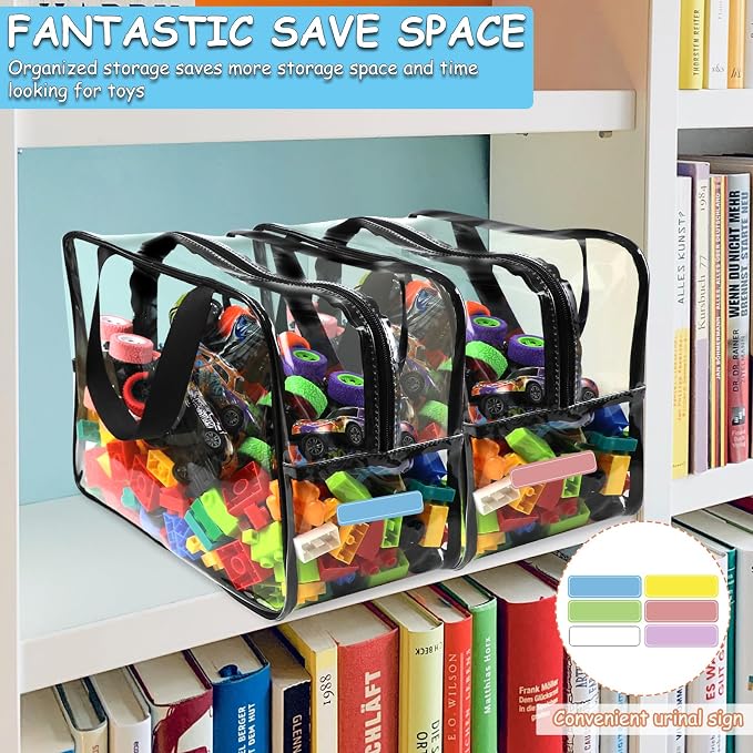 6 Pcs XL Toy Storage Bags Widen Waterproof Clear Toy Organizer with Labels | 12.6×9.25×6.9In Reusable PVC Transparent Organizer Bags with Zipper for Building Blocks, Puzzle, Board Games Travel Storage - Image 6