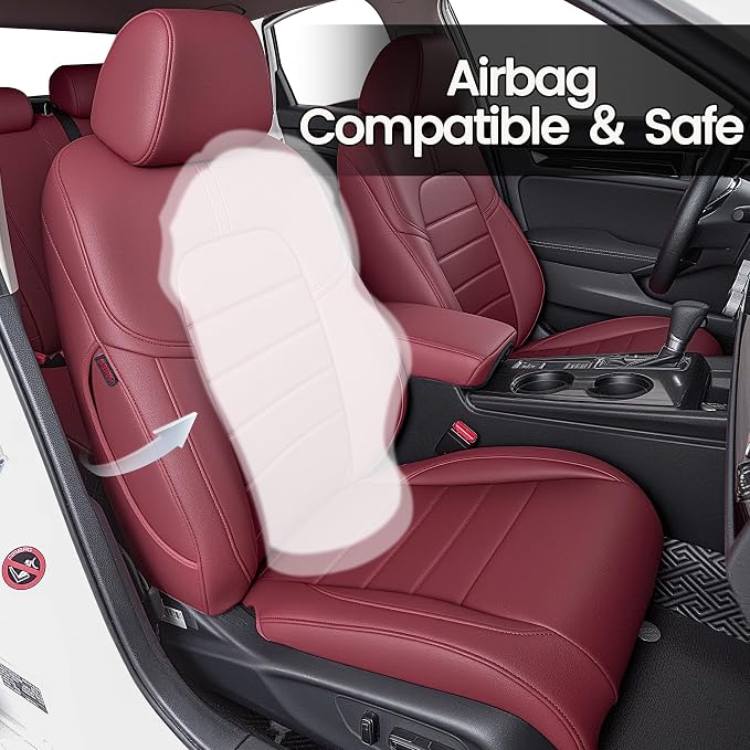 HKZ Custom Fit Civic Seat Cover Full Set for Honda Civic (Sedan 2022 2023 2024 Touring)&(Sedan 2025-2026 Sport Touring),5-Seats Full Set,Leather Seat Protector(Burgundy) - Image 5