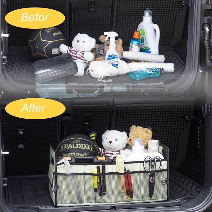 Car Trunk Organizer, Collapsible Car Organizers and Storage Light Green | Sturdy, Large Capacity, Clean Decor, Multi Compartment Container Box, Adjustable Car Accessories for SUV Sedan Truck - Image 8