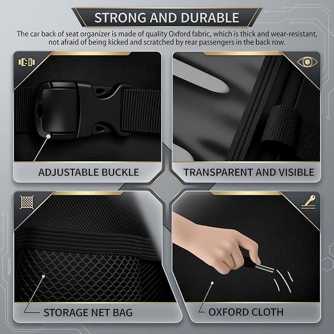 2 in 1 Hanging Backseat Car Organizer,Waterproof Back Seat Car Organizer | with Table Trays,Multifunctional Cars Seats Backs Organizers as Kick Mats Back Seat Protector for Vehicles - Image 4