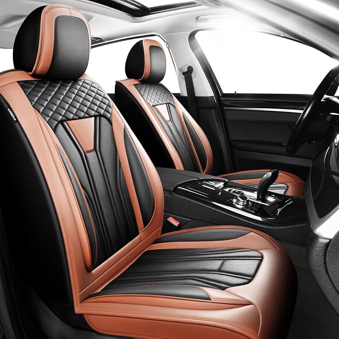 Fit Avalon Premium Leather Car Seat Covers for Toyota Avalon 2001-2021 2022 - Waterproof，Breathable，All-Weather Seat Cushion Protecto & Airbag Compatible, 2 Front Seat Brown&Black by Unknown
