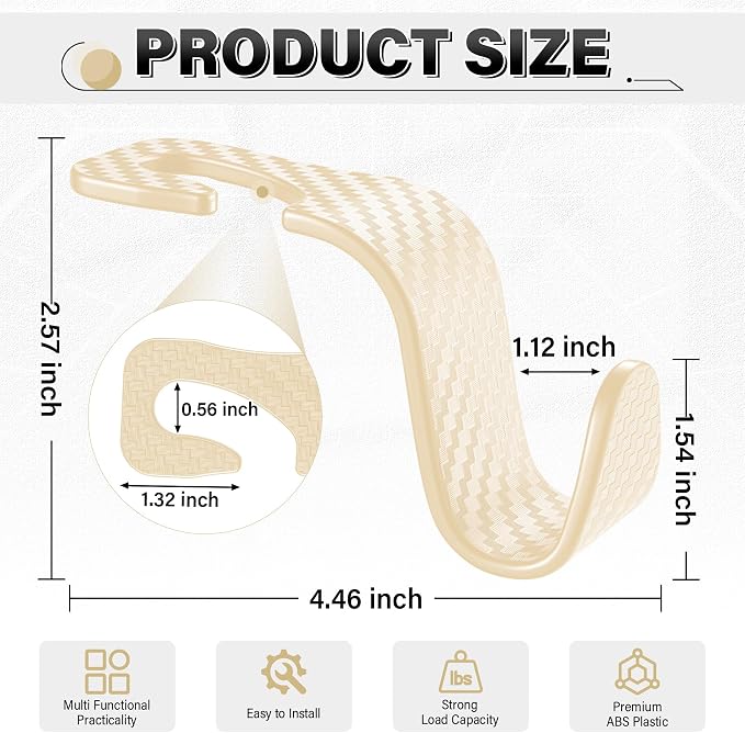 SINGARO Universal 2 Pack Car Seat Headrest Purse Hook, Carbon Fiber Back Seat Hook Storage Organizer Hanger for Purse Handbag Coat, Car Interior Accessories(Beige) - Image 2