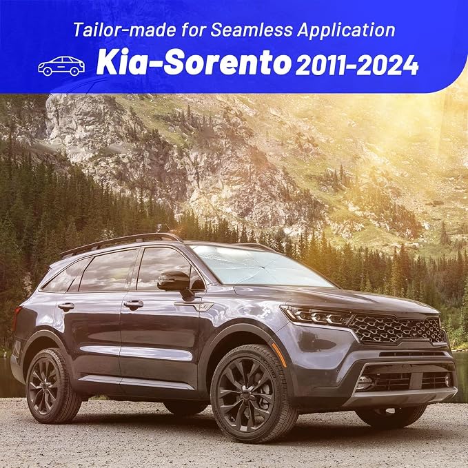 Windshield Sun Shade Umbrella for Kia Sorento 2011-2024 Front Windows | Foldable Car Sunshade with 360° Rotating Shaft, Custom fit Sorento Sun Visor Shield for UV Blocking and Heat Insulation - Image 3