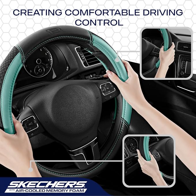 Skechers Air-Cooled Steering Wheel Cover,Air Cool Mesh Leather Car Steering Wheel Cover Universal Fit 14" 1/2-15" Car Wheel Protector for Men Women Fit Suvs,Vans,Sedans,Car,Trucks,Mint - Image 5