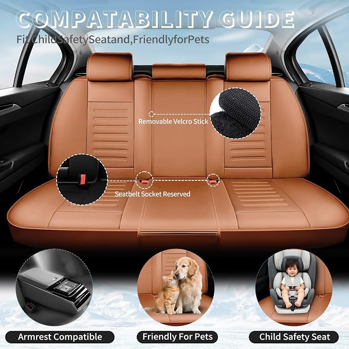 Fit Corolla Car Seat Covers for Toyota Corolla 2000-2025 2026 -Premium Leather, Waterproof，Breathable，All-Weather Seat Cushion Protecto & Airbag Compatible, Full Set Brown - Image 3