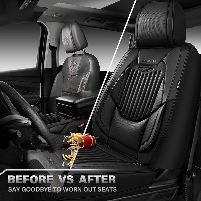 CAR PASS Luxury Nappa Leather Car Seat Covers Two Front, Lumbar Support Seat Covers for Car 2 Seats, Waterproof Car Seat Protector, Automotive Seat Cover Universal Fit for Most Sedans SUV Trucks Black - Image 6