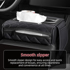 5 in 1 Nappa Leather Console Armrest Cover, Black | Built-in cup holder, tissue slot, phone holder & 2 storage pockets, practical car accessories fit SUV sedan truck - Image 5