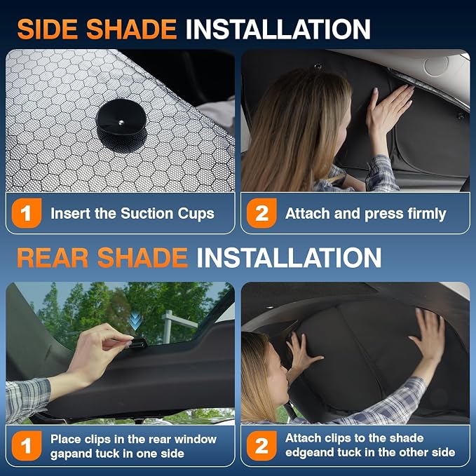 Custom Fit Tesla Model 3/Highland Side Window Sun Shade, Blackout 7PCS Set | Graphene honeycomb heat blocking fabric, blackout privacy, strong suction cups, foldable storage for baby, pets and camping - Image 7