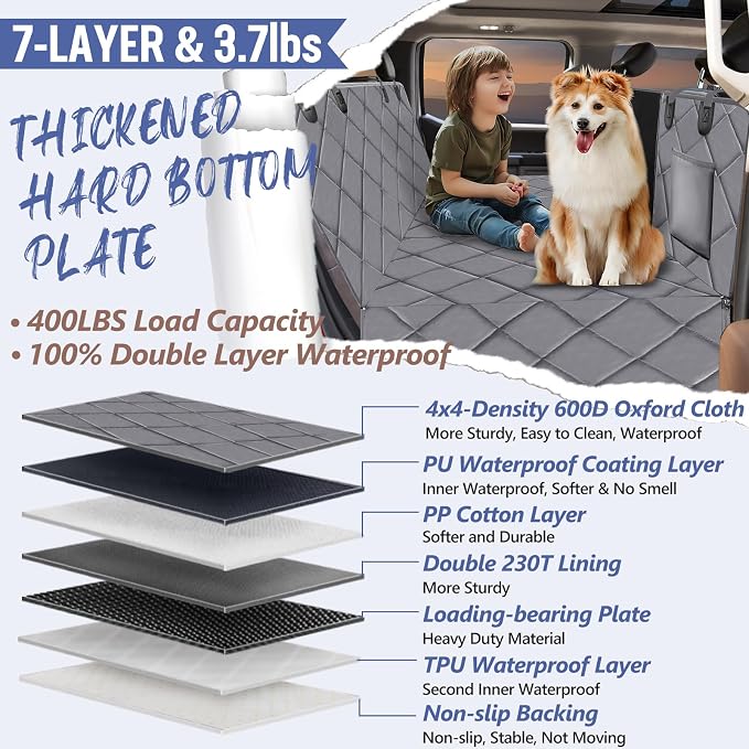 Dog Truck Seat Cover for Back Seat, Hard Bottom Pet Hammock, XL | for F150, RAM1500, Sierra, Tundra, Silverado Full-Size Crew Cab Trucks, Extender Space, Sturdy Oxford, Waterproof, Grey - Image 3