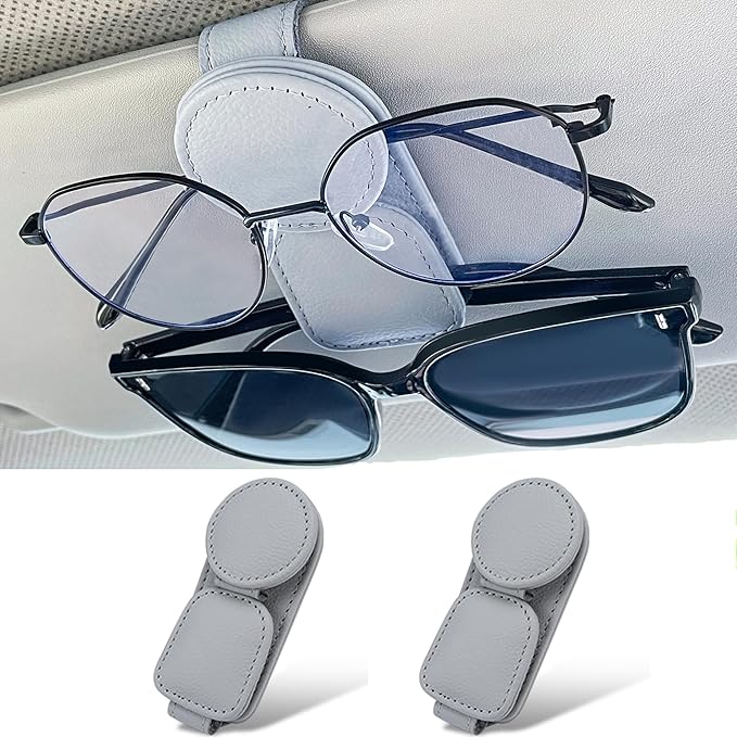 KIWEN 2 Pack Sunglasses Holder for Car Visor, Magnetic Leather Sunglass Eyeglass Hanger Clip for Car Sun Visor Accessories (2, Black) - Image 8