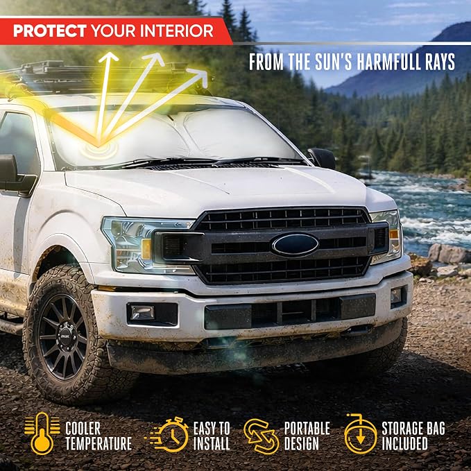 Motor Trend Custom Fit Ford F150 Sun Shade for Windshield 2015-2020 Ford F150 Accessories - Car Accessories Foldable Front Windshield Car Sun Shade - Automotive Interior Sunshade Visor UV Protection - Image 3