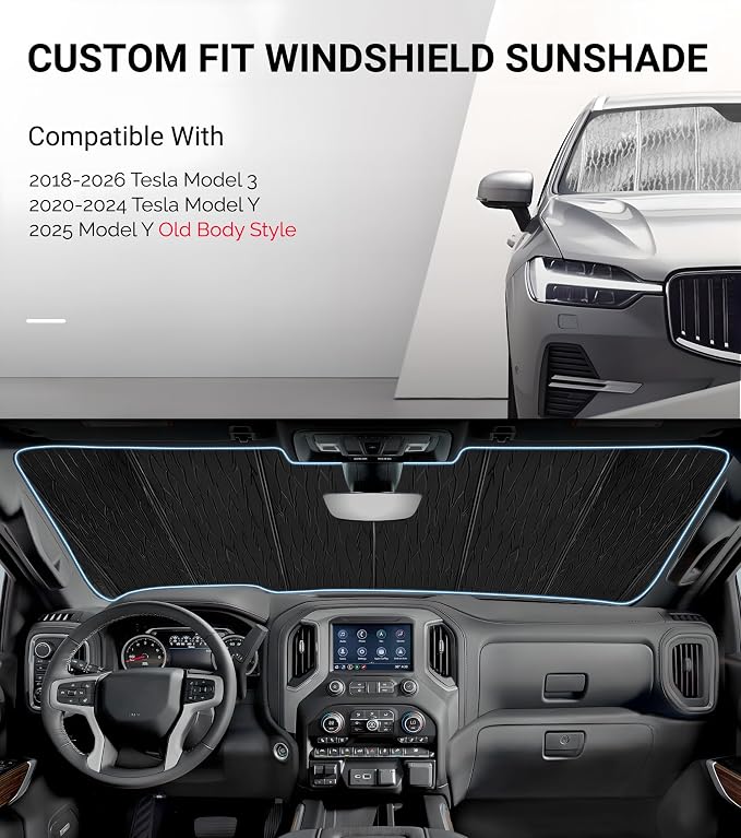 Pigenius Windshield Sunshade for Tesla Model 3 2018-2026, Model Y 2020-2025 Old Body Style, Custom Fit Front Window Shade - AstraGuard - Image 2