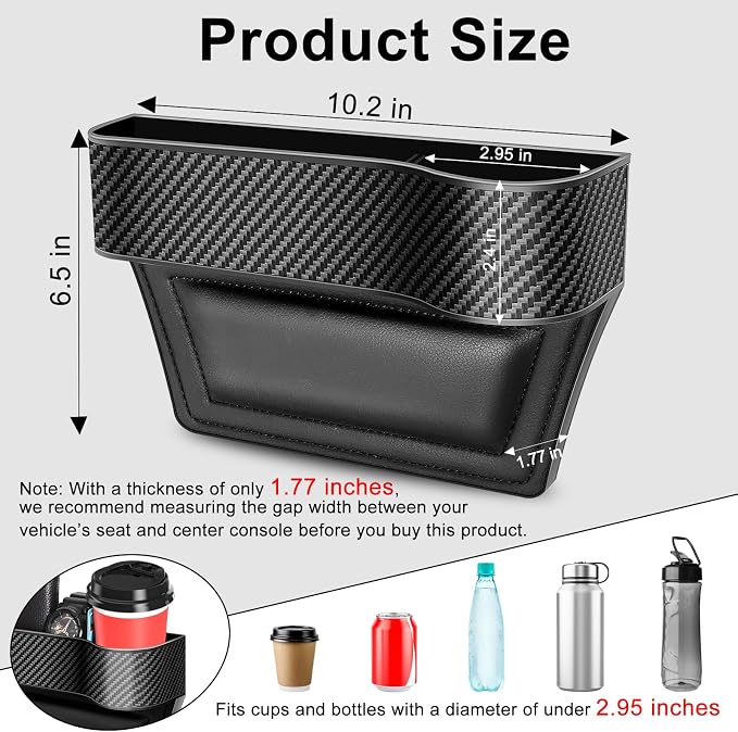 Car Seat Gap Filler Organizer, 2 Pack Multifunctional Auto Console Side Storage Box with Cup Holders 2 Seat Hooks for Drink, Car Organizer Front Seat for Holding Phone, Sunglasses - Image 2