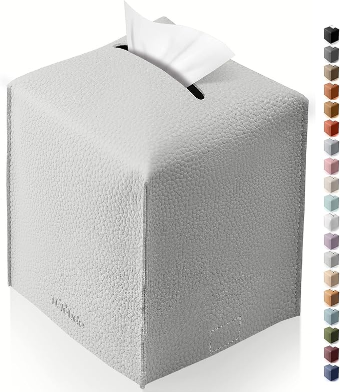 Tissue Box Cover for PU Leather, Modern Simple Solid Color Holder Square Tissue Bag, Ideal for Bathrooms,Office,Car,Outdoor Tent,Dining Table,5"X5"X5", Single Light Grey by Tclouda